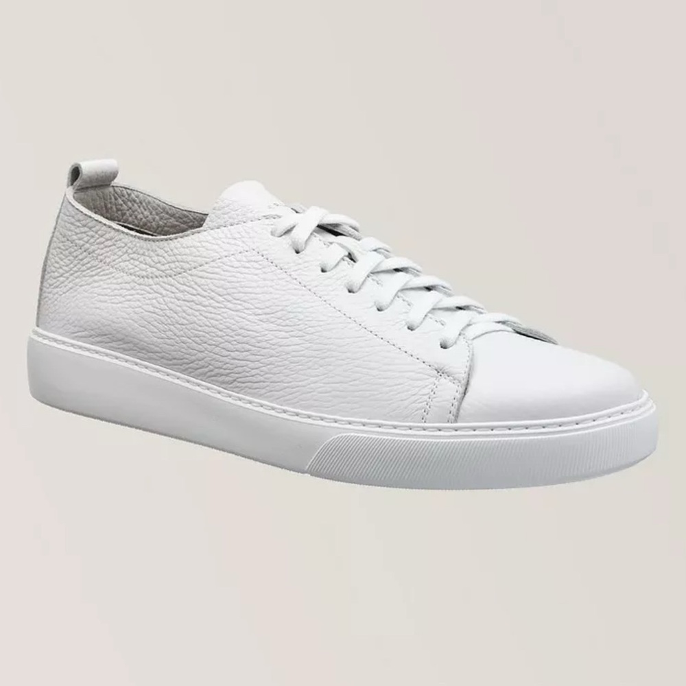 HENDERSON DEERSKIN GRAIN LEATHER WHITE SNEAKERS SZ 42 8-8.5 luxury made in Italy